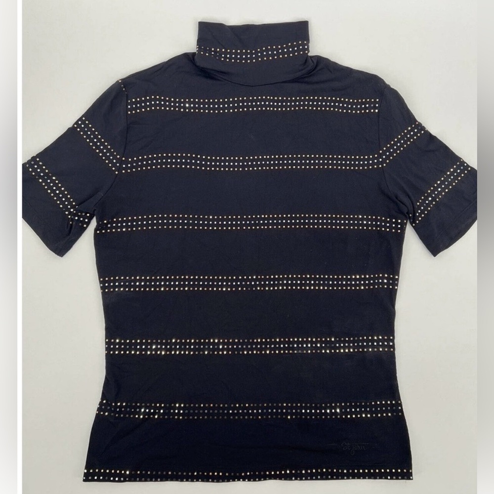 St. John Navy Studded Turtleneck Blouse